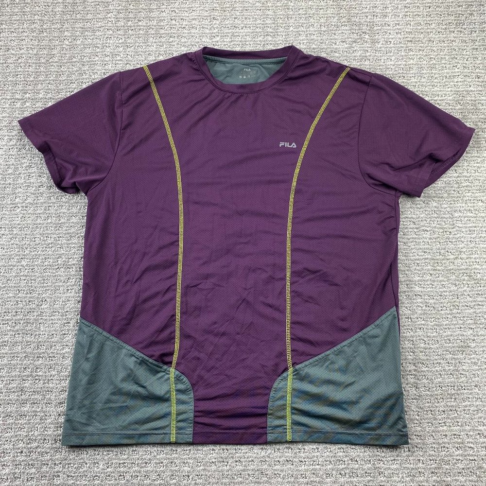 FILA F4 Athletic Shirt Men Large L Purple Gray Polyester Running Gym Workout